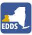 The image displays a logo with a stylized map of New York state featuring the initials EDDS prominently at the center, indicating an association with education services in the state.